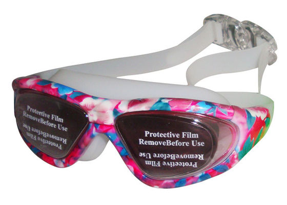 Lunettes de sécurité de natation en verre de prescription blanche bleue de Rose grandes-angulaires