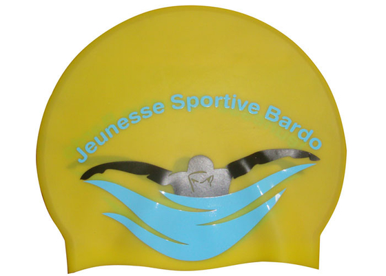 Bonnets de bain jaunes faits sur commande qui respecte l'environnement de silicone pour des adultes